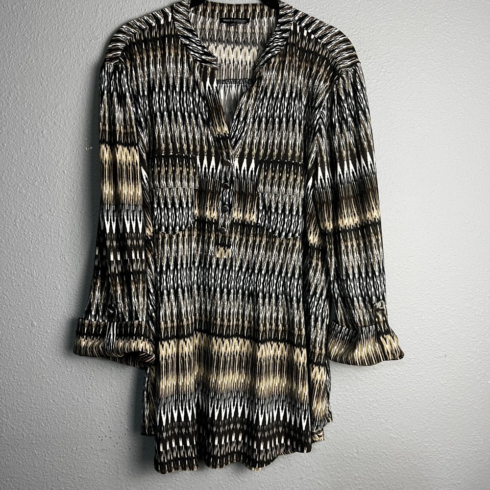 Ava &‎ Grace Tunic Top Blouse 1/2 Button Down Roll Tab Sleeve Abstract Print 1X